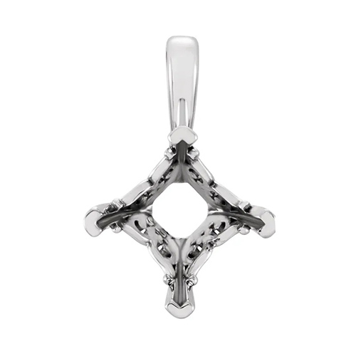 9 mm Square 4-Prong Vintage-Inspired Scroll Pendant