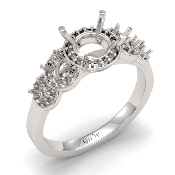 3 Stone Halo Engagement Ring Setting