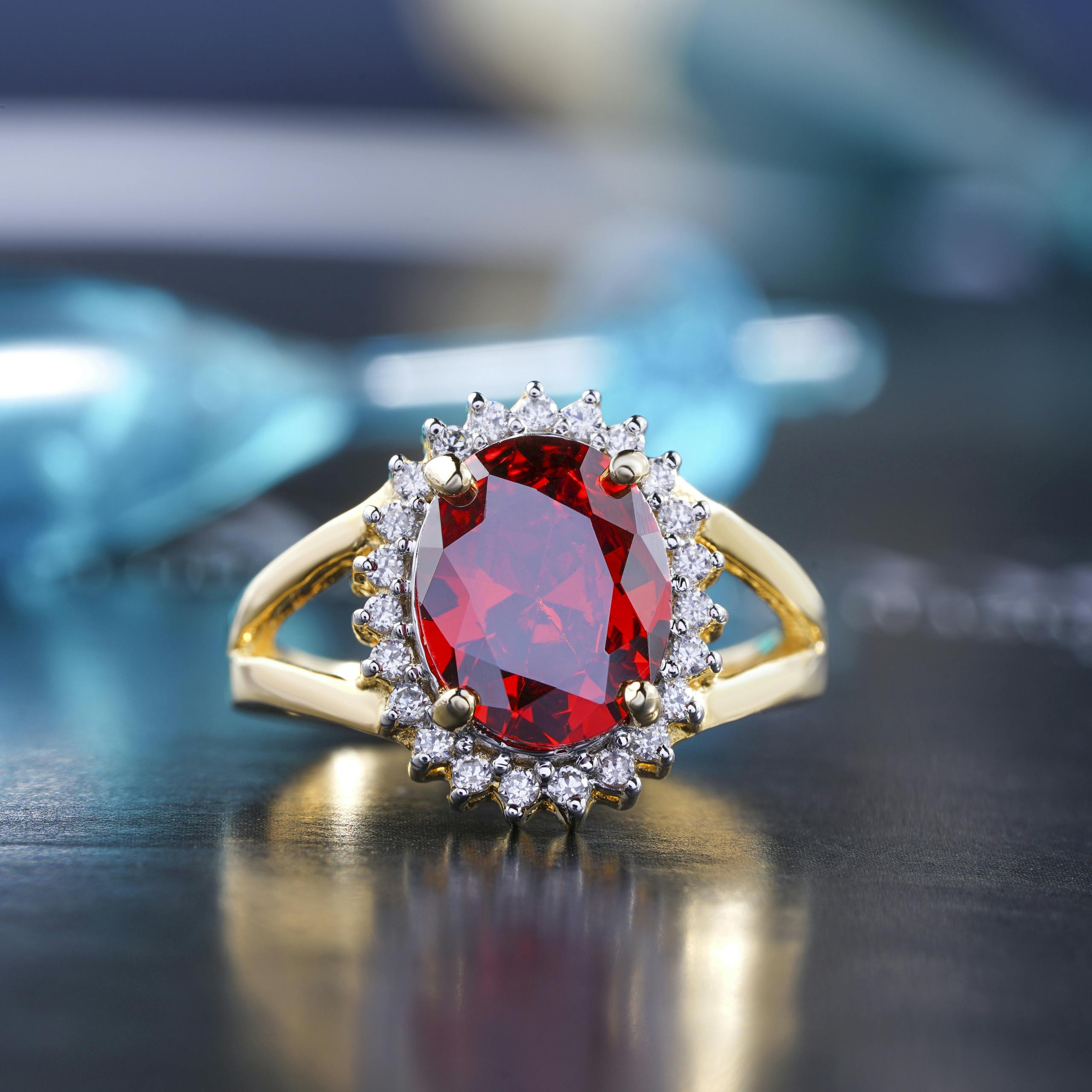 Close up of Ring with Red Jewel