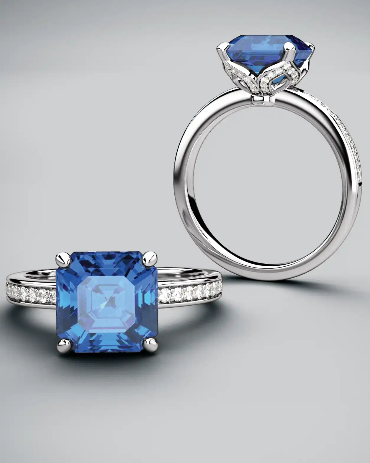 blue topaz ring with channel set diamond ring